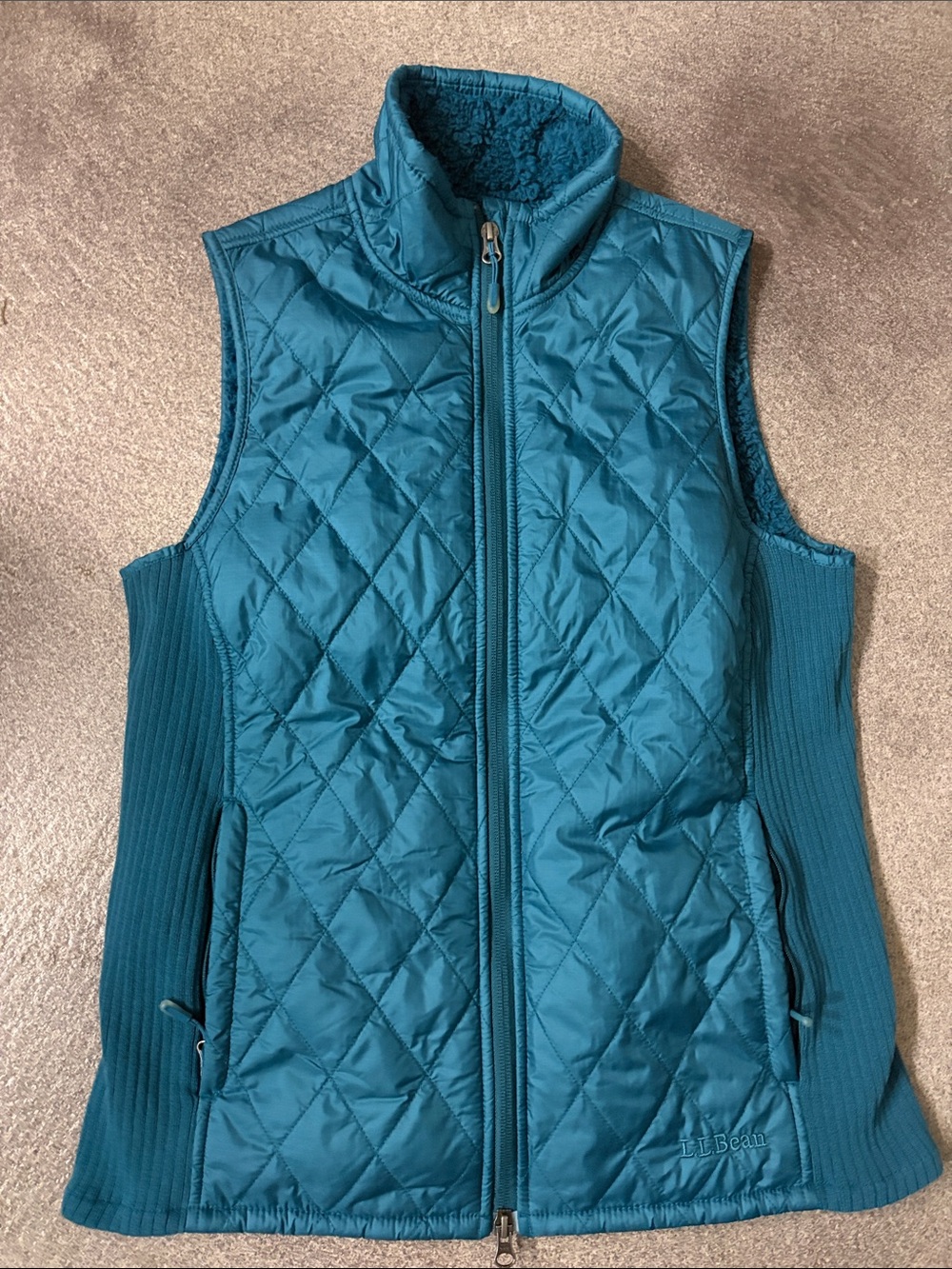L.L. Bean Teal Quilted Fleece-Lined Vest with Rib Side Panels (s)